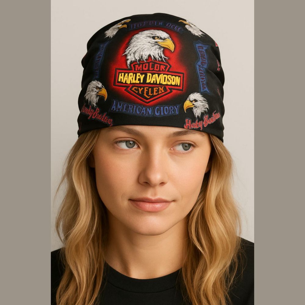 Harley Davidson American Glory Skull Bandana Set Black Red Gold